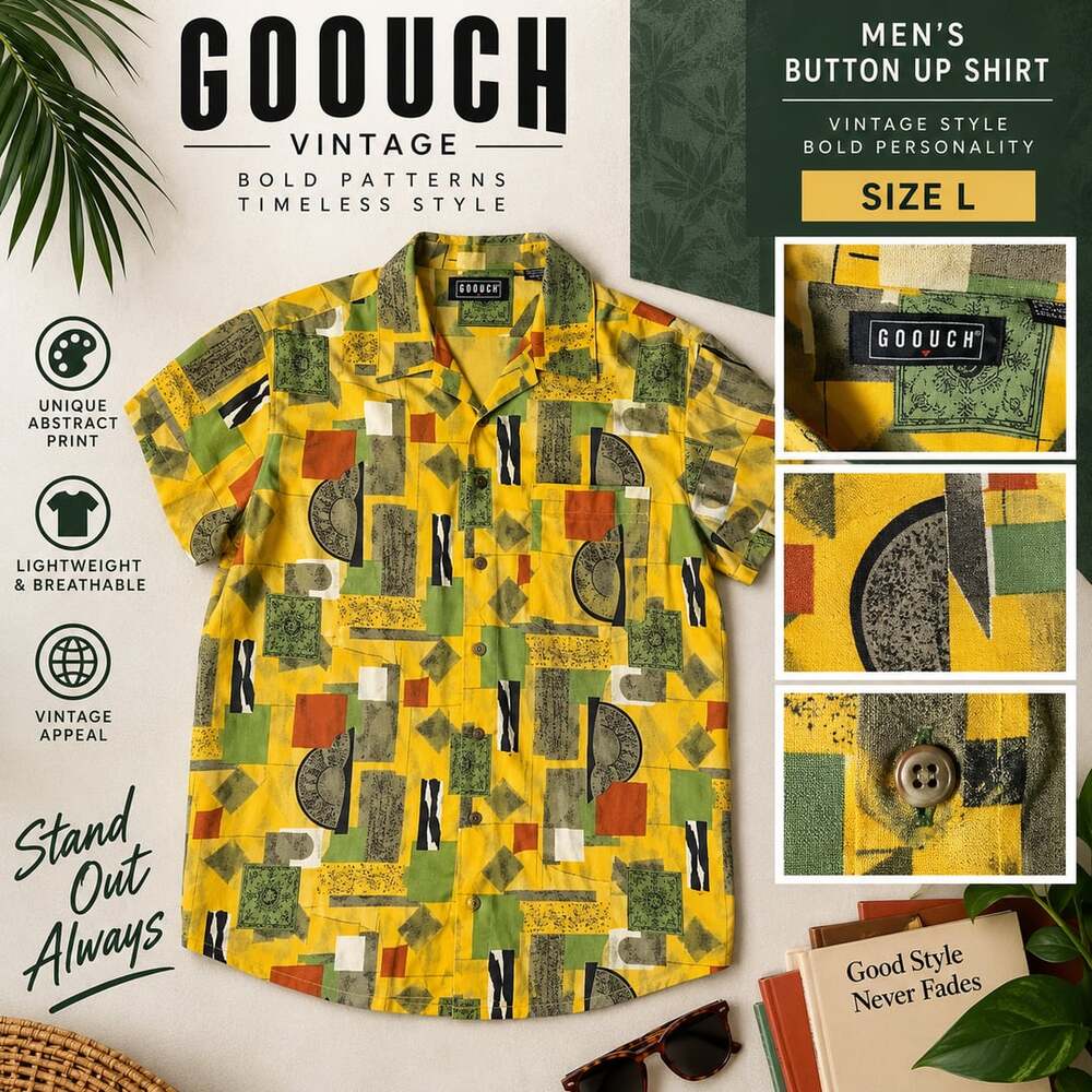 Goouch Vintage Abstract Button Up Shirt Size L Yellow Multi